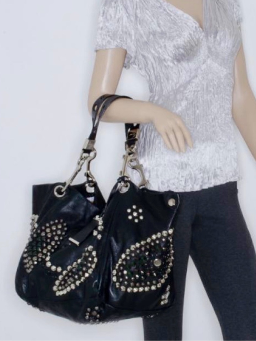 JIMMY CHOO Black Lambskin Studded Lohla Jane Two Way Tote. MINT! RT $ 2295. - Picture 9 of 16